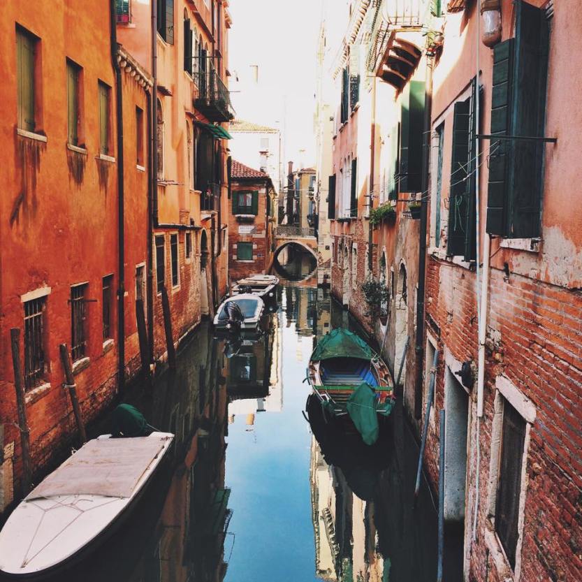 The breathtaking, perfectly sculpted narrow waterways between apartments in Venice.